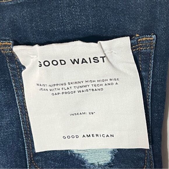 Good American Good Waist High Rise Distressed Indigo Jeans 4/27 - Picture 7 of 10